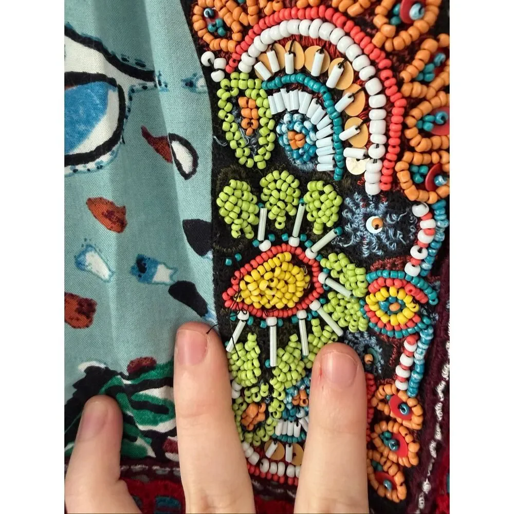 Akemi + Kin Embroidered Beaded Floral Midi Dress Boho Anthropologie Style Small - Picture 3 of 12